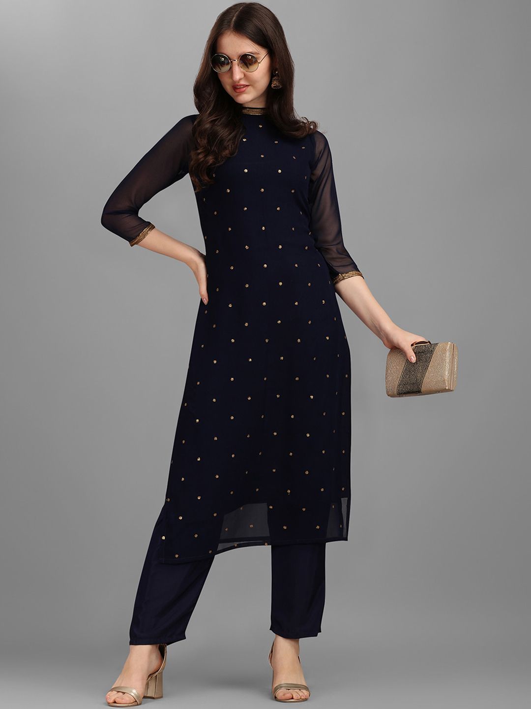 Dhimhi Women's Sequin Embellished Straight Kurta with Trousers