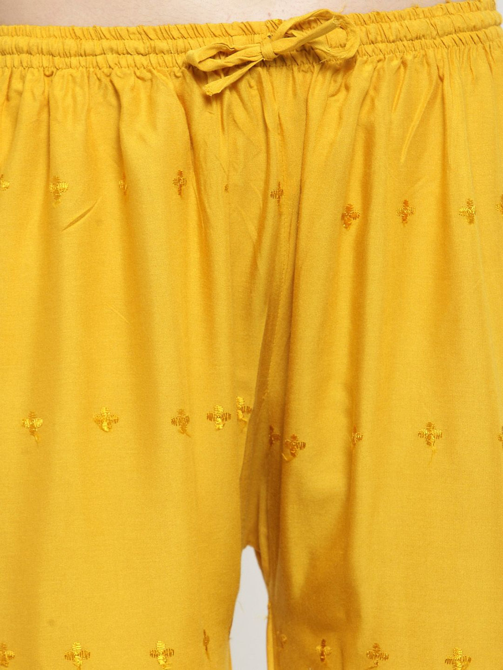 Dhimhi Women's Mustard Yellow Embroidered Straight Palazzos