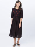 Dhimhi Women's Black & Red Striped Fit and Flare Dress