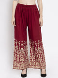 Dhimhi Women's Maroon Printed Wide Leg Palazzos