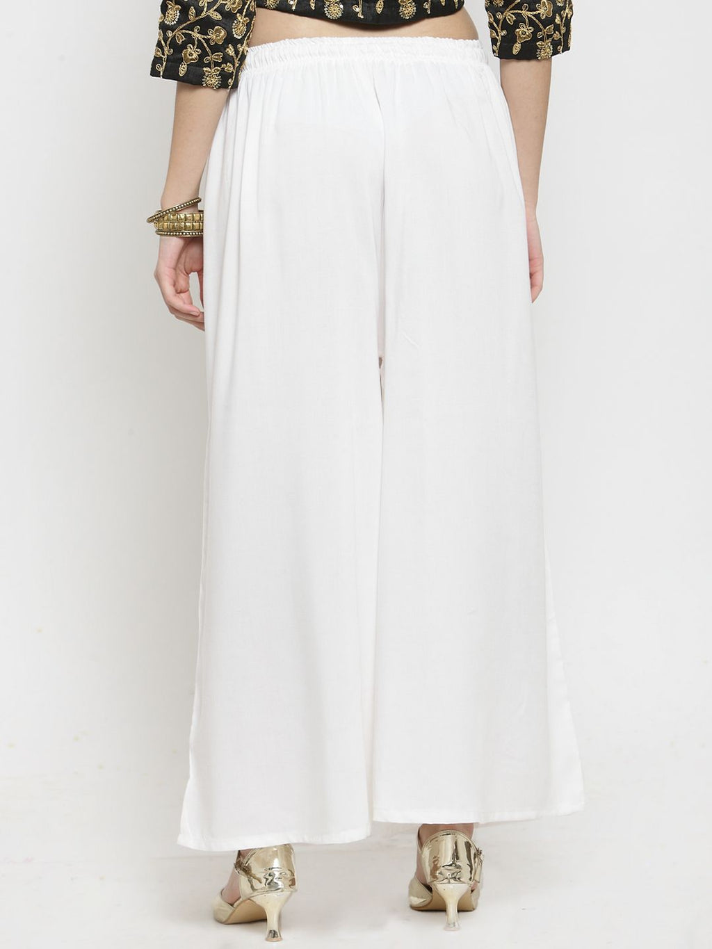 Dhimhi Women's Off-White Solid Flared Palazzos