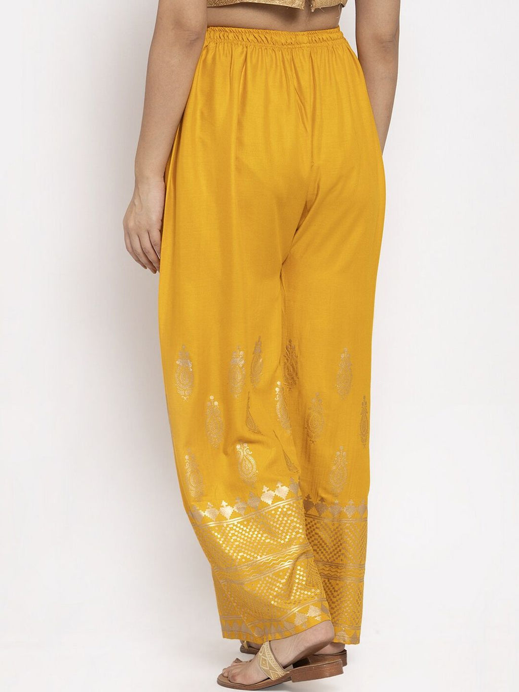 Dhimhi Women's Mustard Yellow Printed Straight Palazzos