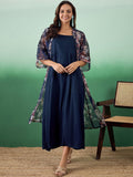 Dhimhi Women's Fit & Flare Ethnic Dress With Floral Printed Jacket