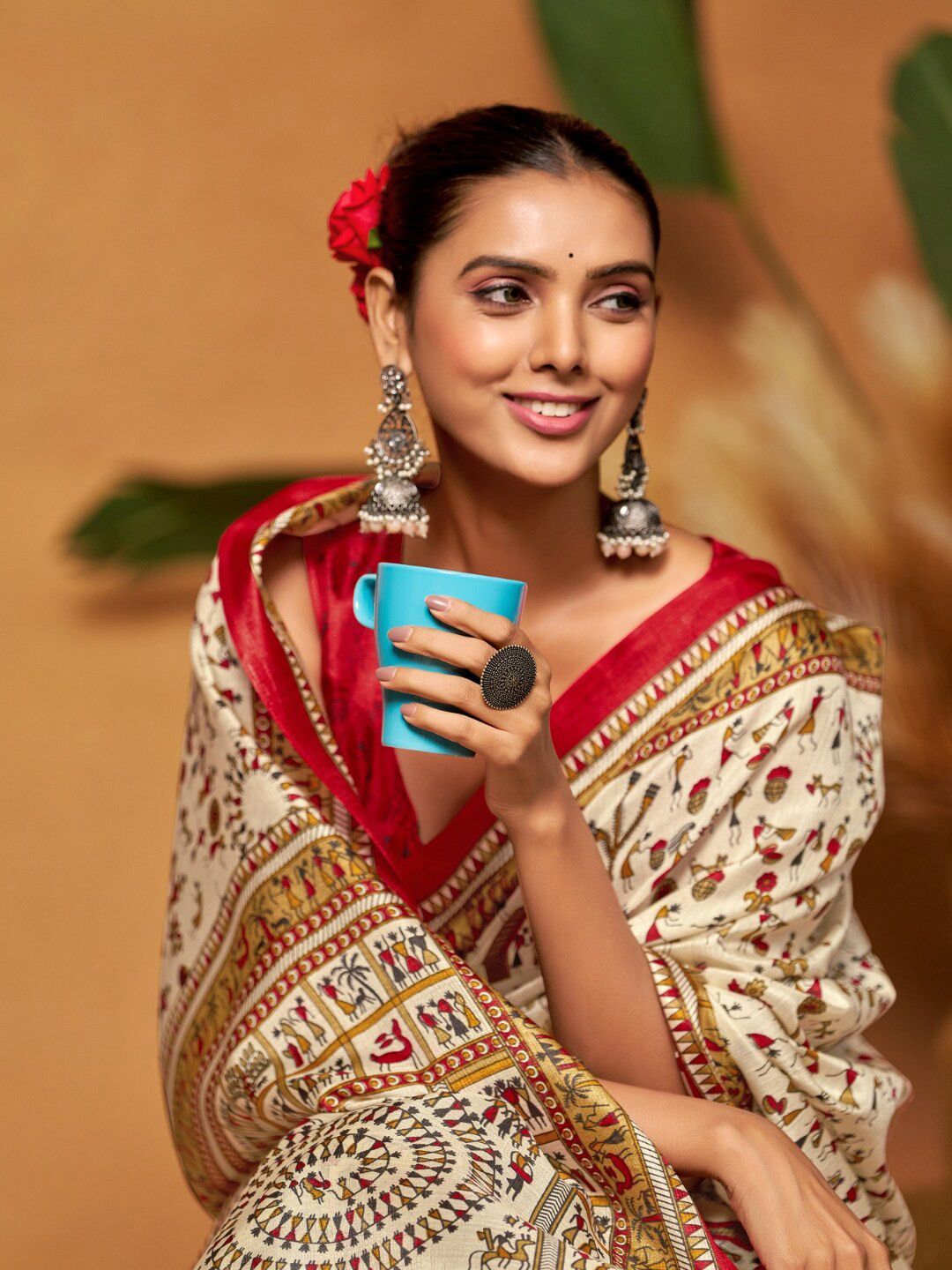 Dhimhi Women's Warli Art Silk Block Print Saree