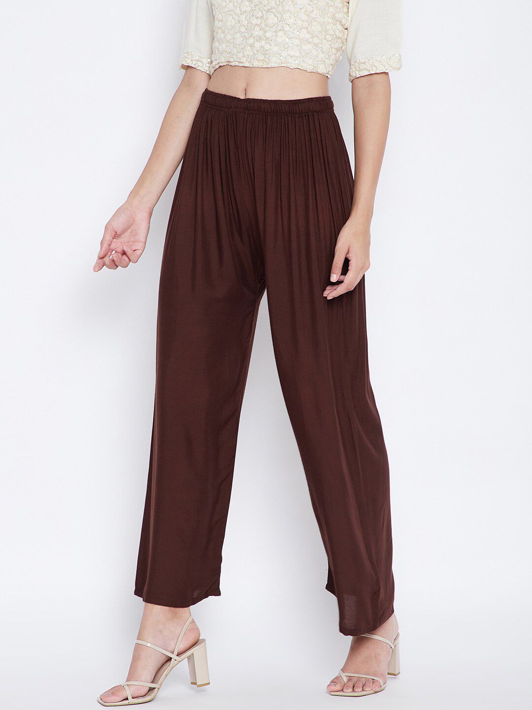 Dhimhi Women's Coffee Brown Knitted Palazzos