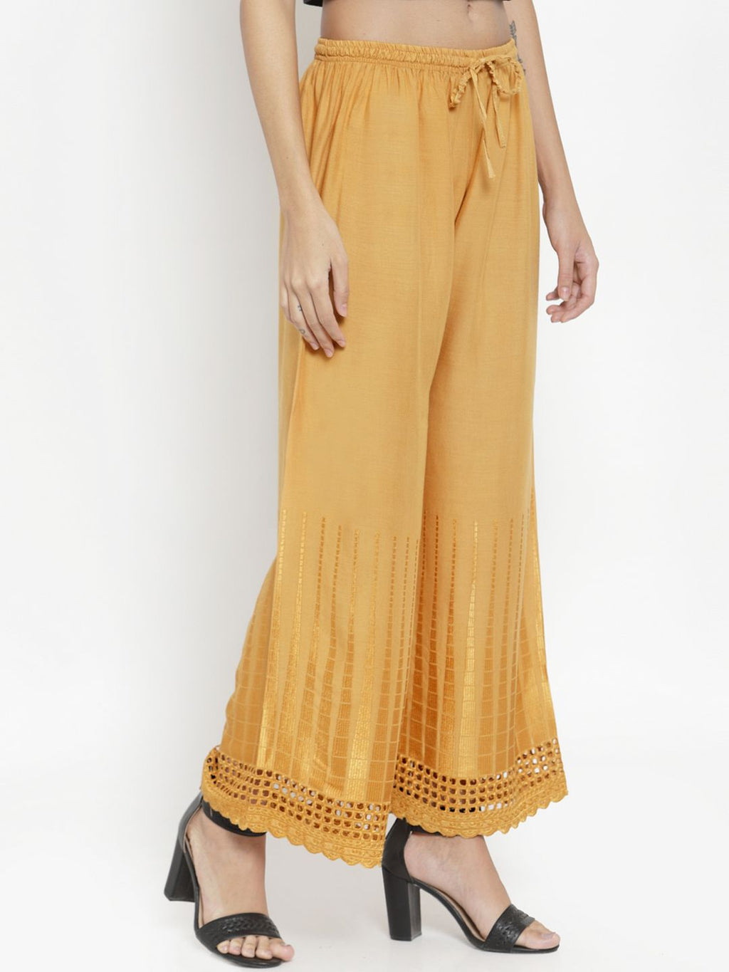 Dhimhi Women's Beige Solid Straight Palazzos