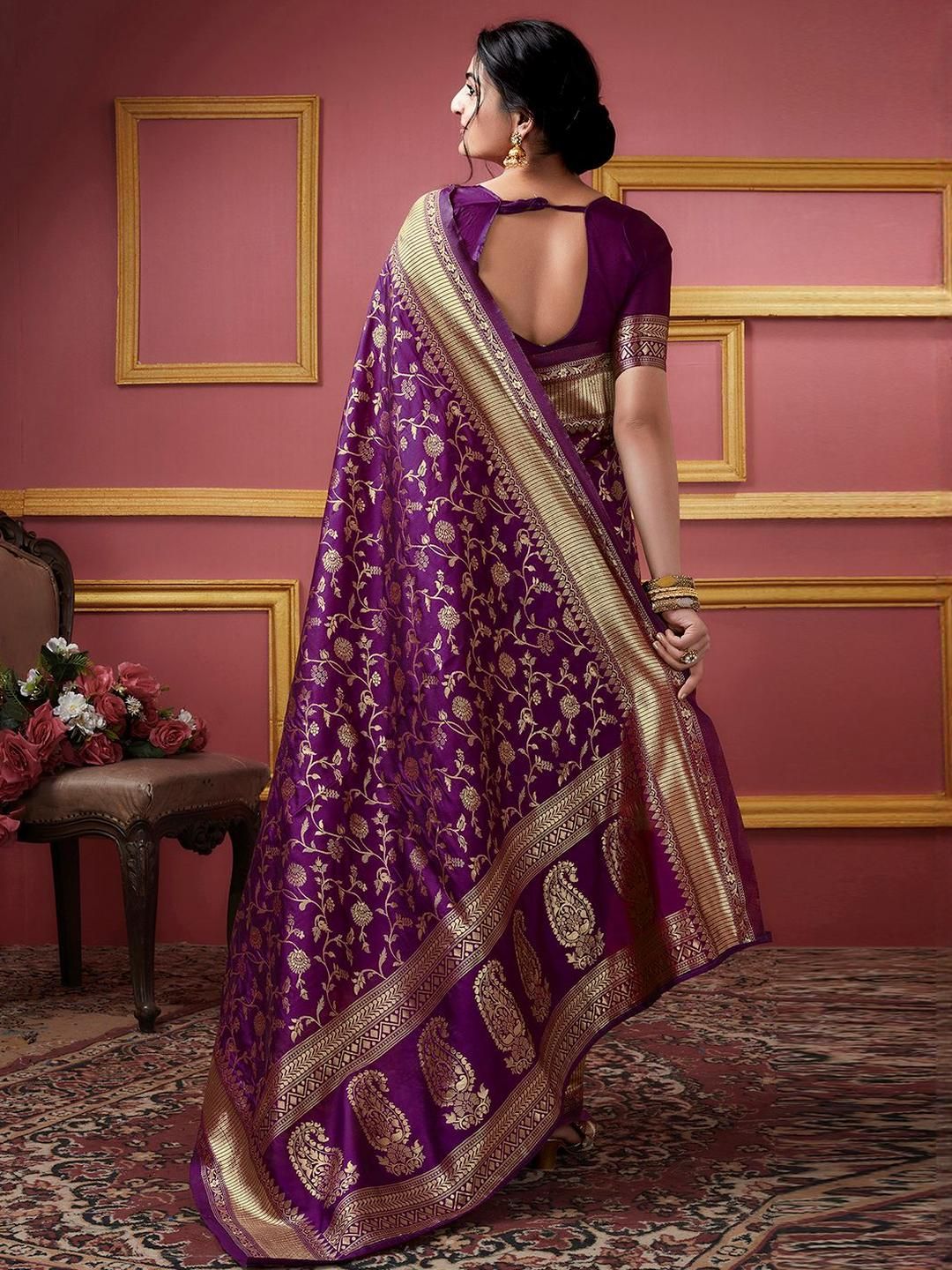 Dhimhi Women's Woven Design Zari Silk Blend Banarasi Saree - dhimhi