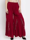 Dhimhi Women's Maroon Embellished Flared Palazzos