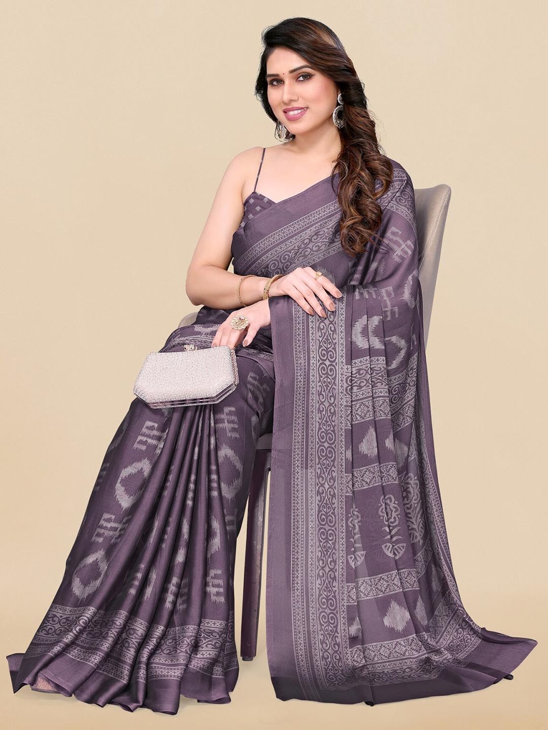Dhimhi Women's Abstract Chiffon Block Print Saree