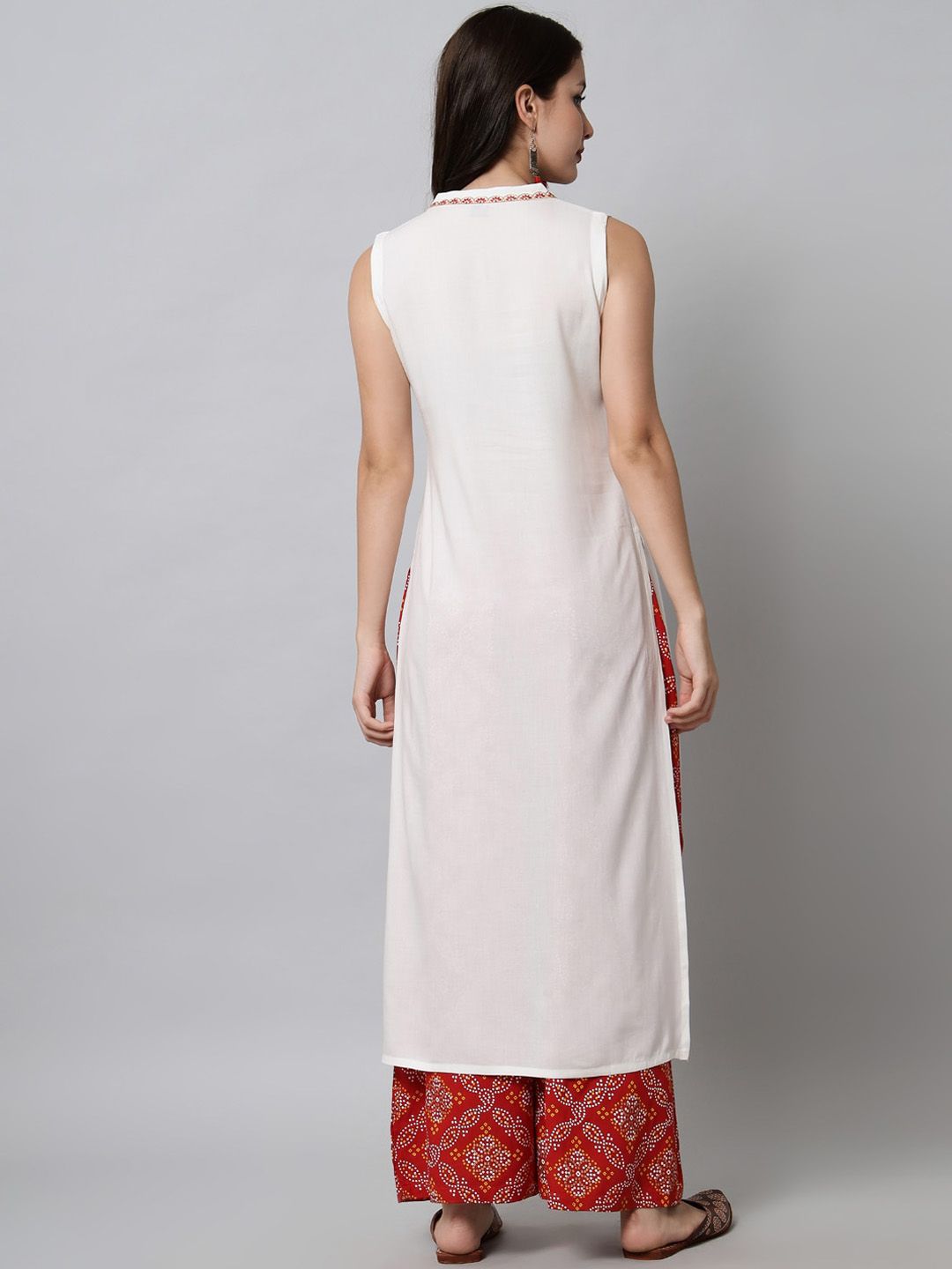 Dhimhi Women's White Bandhani Embroidered Kurta with Palazzos