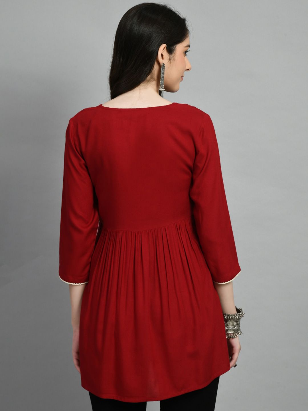 Dhimhi Women's Embroidered Gathered A-Line Tunic