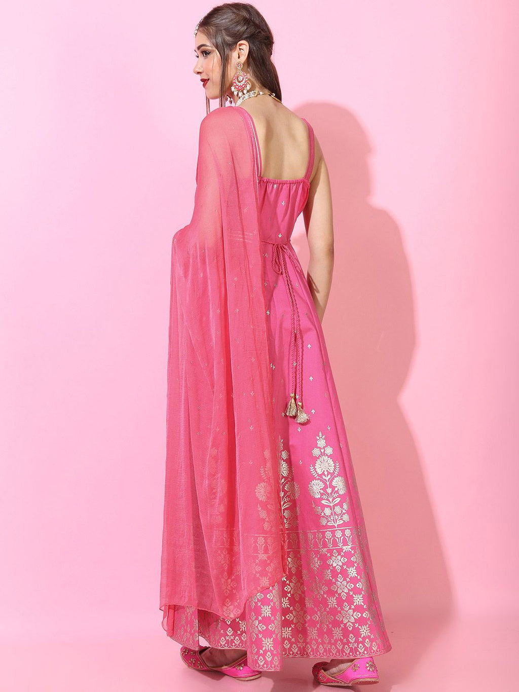 Dhimhi Women's Pink Floral Ethnic Maxi Dress - dhimhi