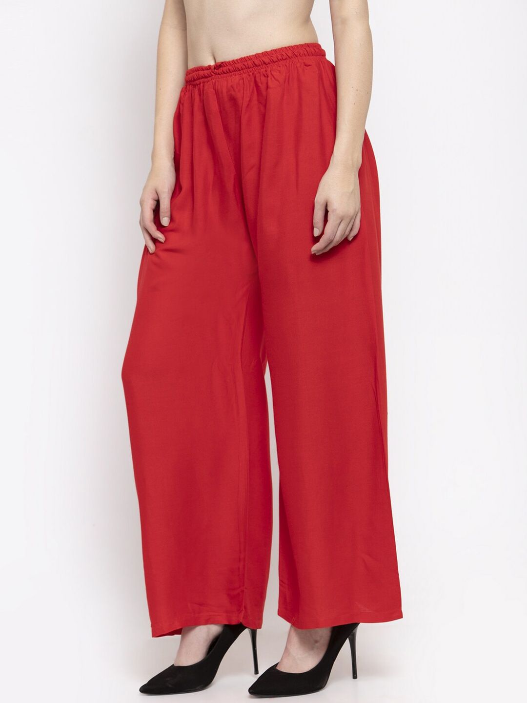Dhimhi Women's Red Flared Ethnic Palazzos