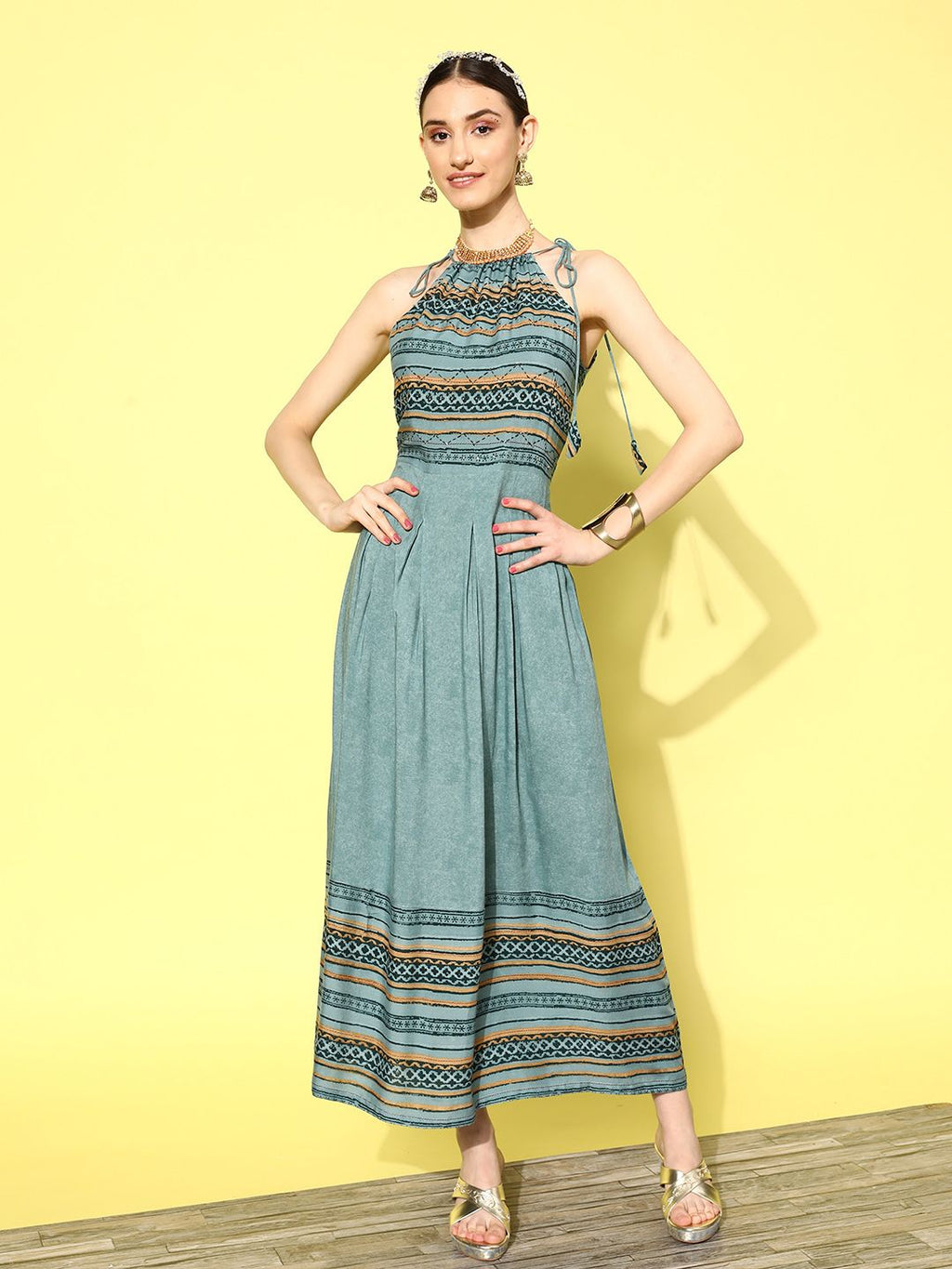 Dhimhi Women's Ethnic Motifs Printed Maxi Dress