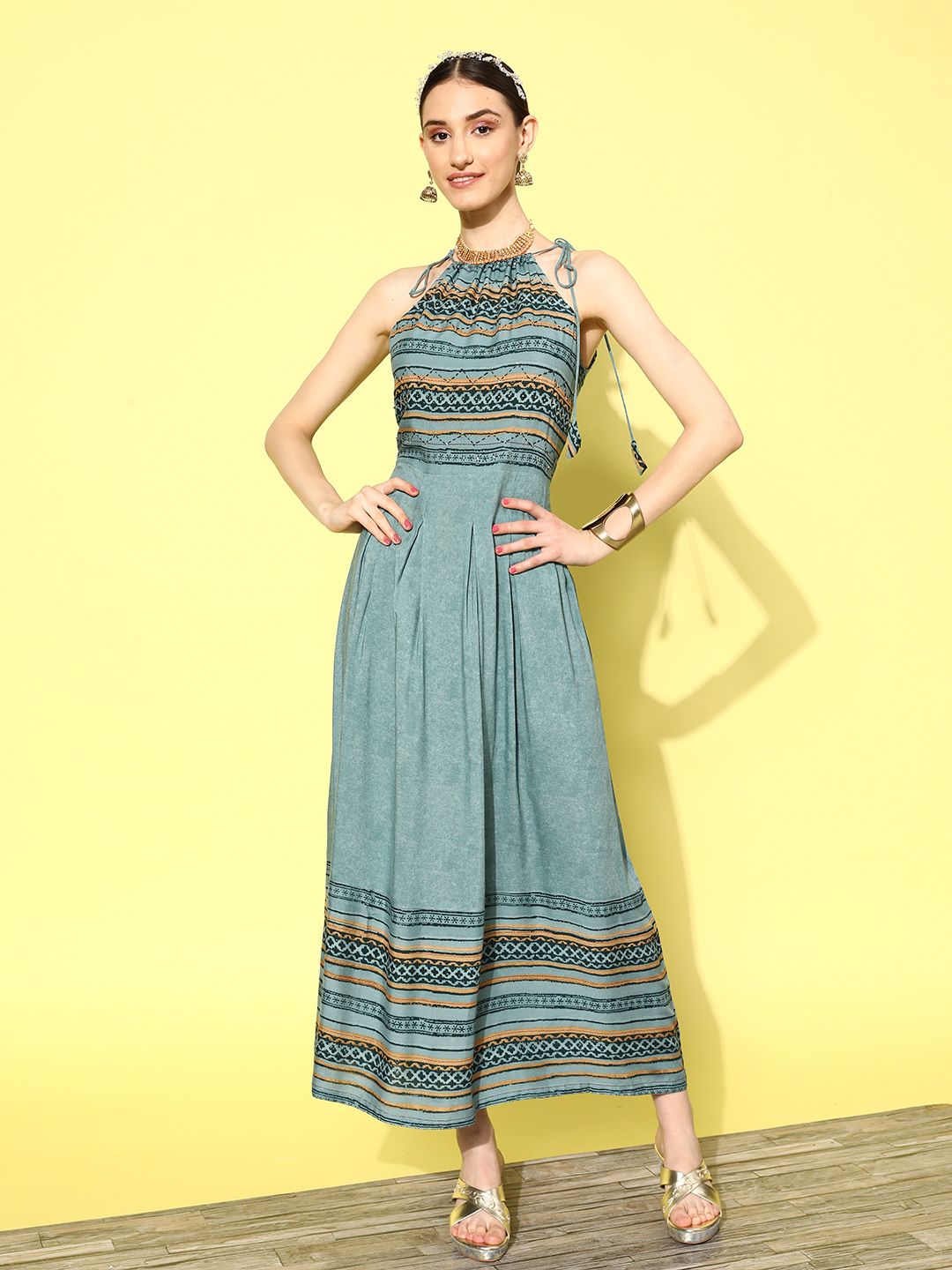 Dhimhi Women's Ethnic Motifs Printed Maxi Dress
