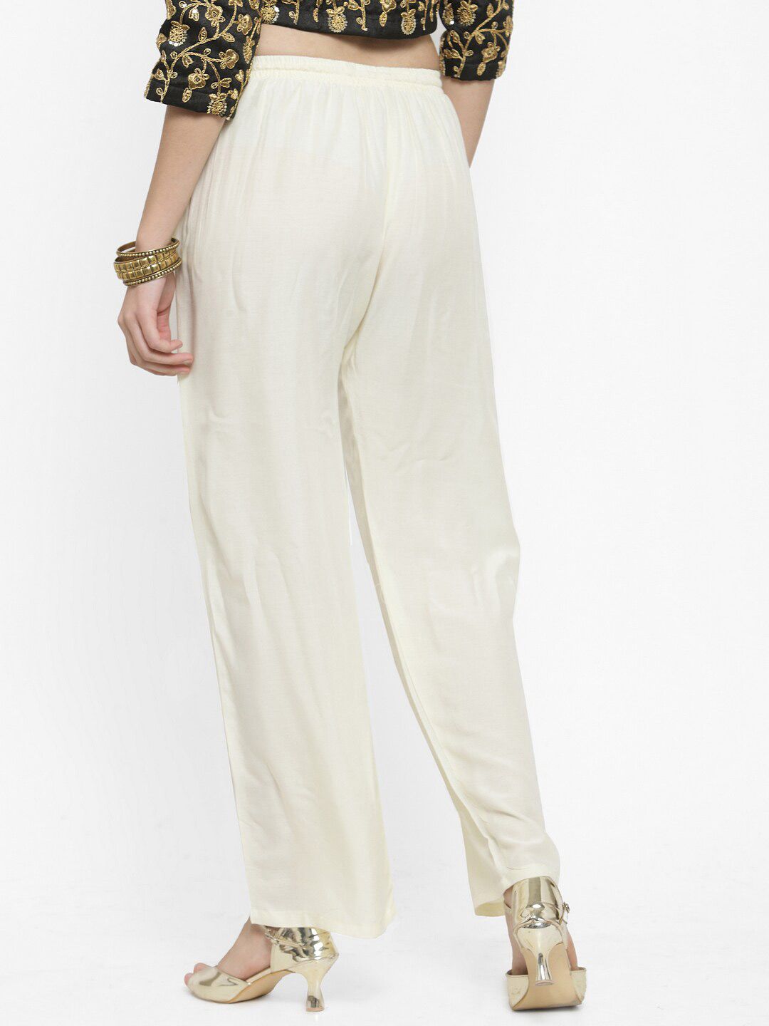 Dhimhi Women's Off White Ethnic Palazzos