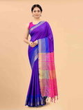 Dhimhi Women's Blue & Magenta Zari Art Silk Fusion Arani Saree