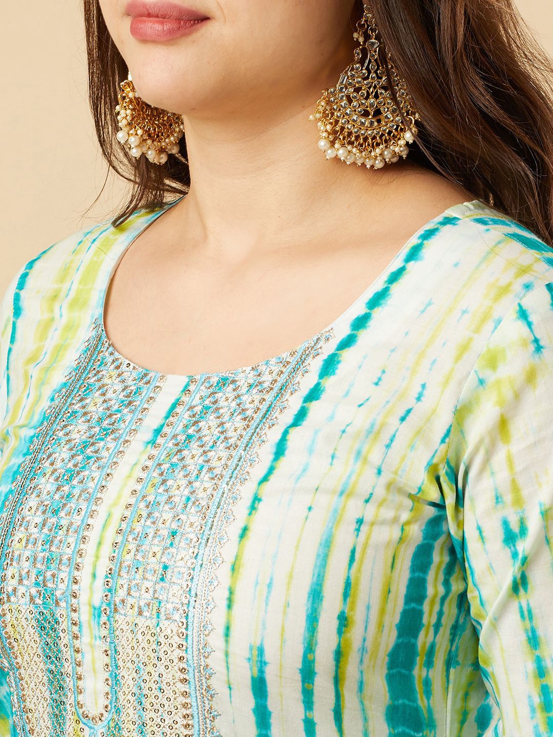 Dhimhi Women's Abstract Dyed Sequinned Kurta With Trouser And Dupatta