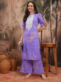 Dhimhi Women's Floral Printed Thread Work Detail Kurta with Palazzos