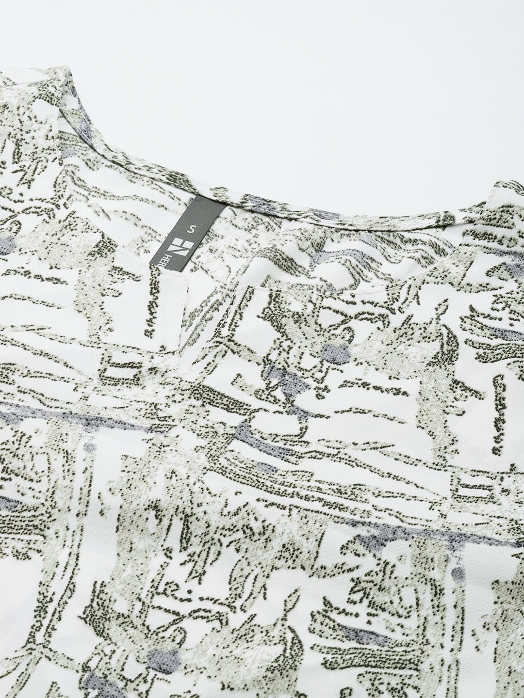 Abstract Print Notched Round Neck Calf-Length Straight Kurta