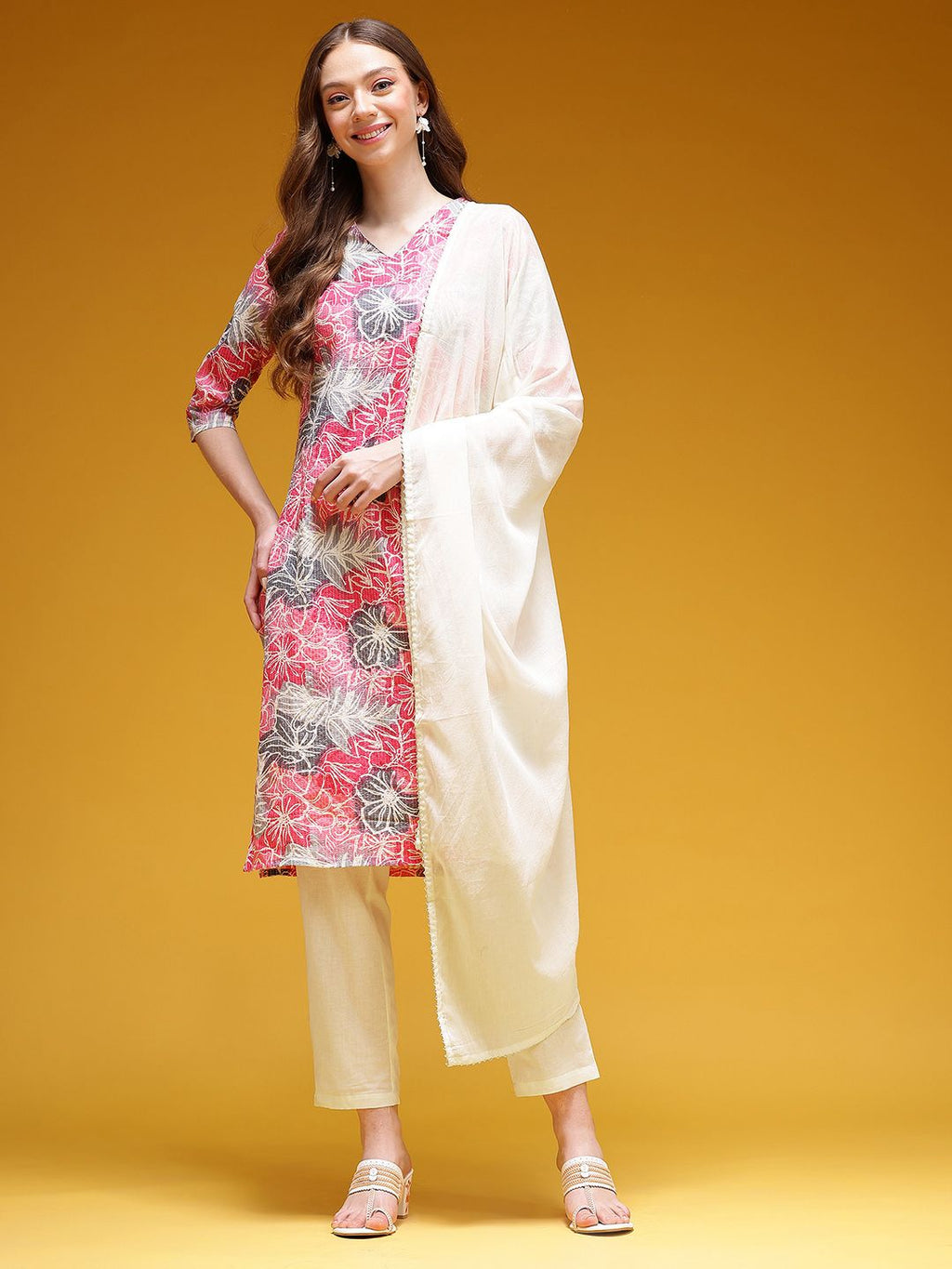 Dhimhi Women's Floral Print Pure Cotton Kurta with Trousers & Dupatta