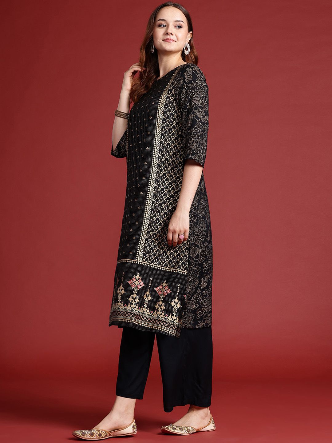 Dhimhi Women's Ethnic Motifs Print Kurta with Palazzos