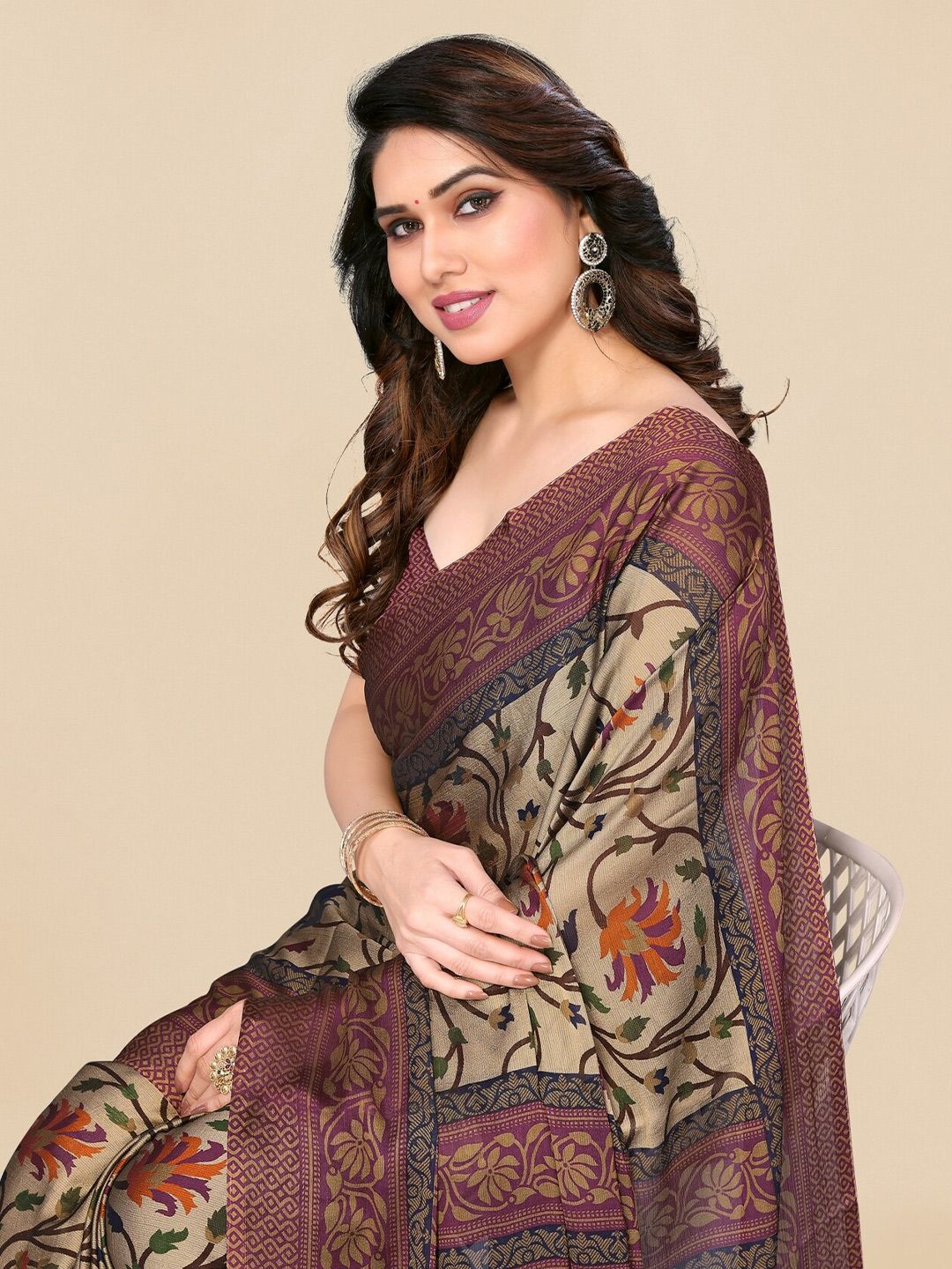 Dhimhi Women's Floral Poly Chiffon Saree