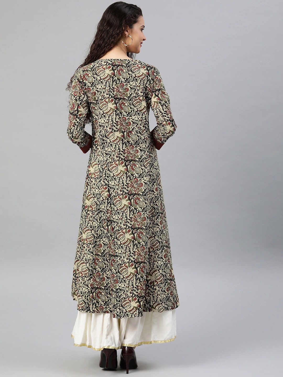 Round Neck Floral Printed Cotton Anarkali Kurta