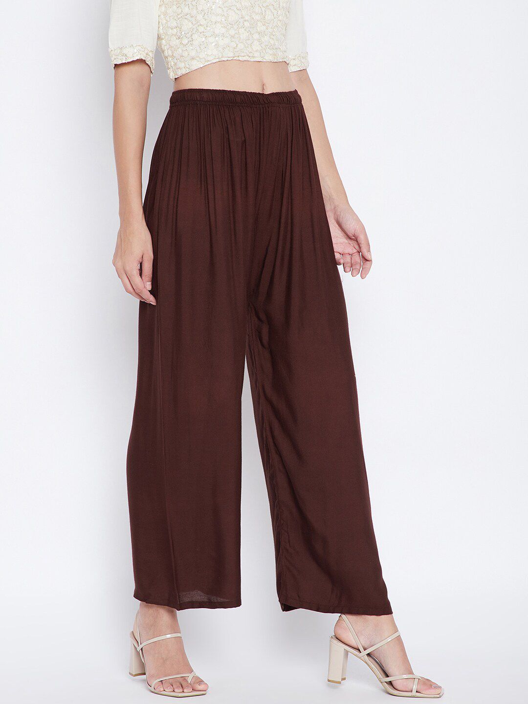 Dhimhi Women's Coffee Brown Knitted Palazzos