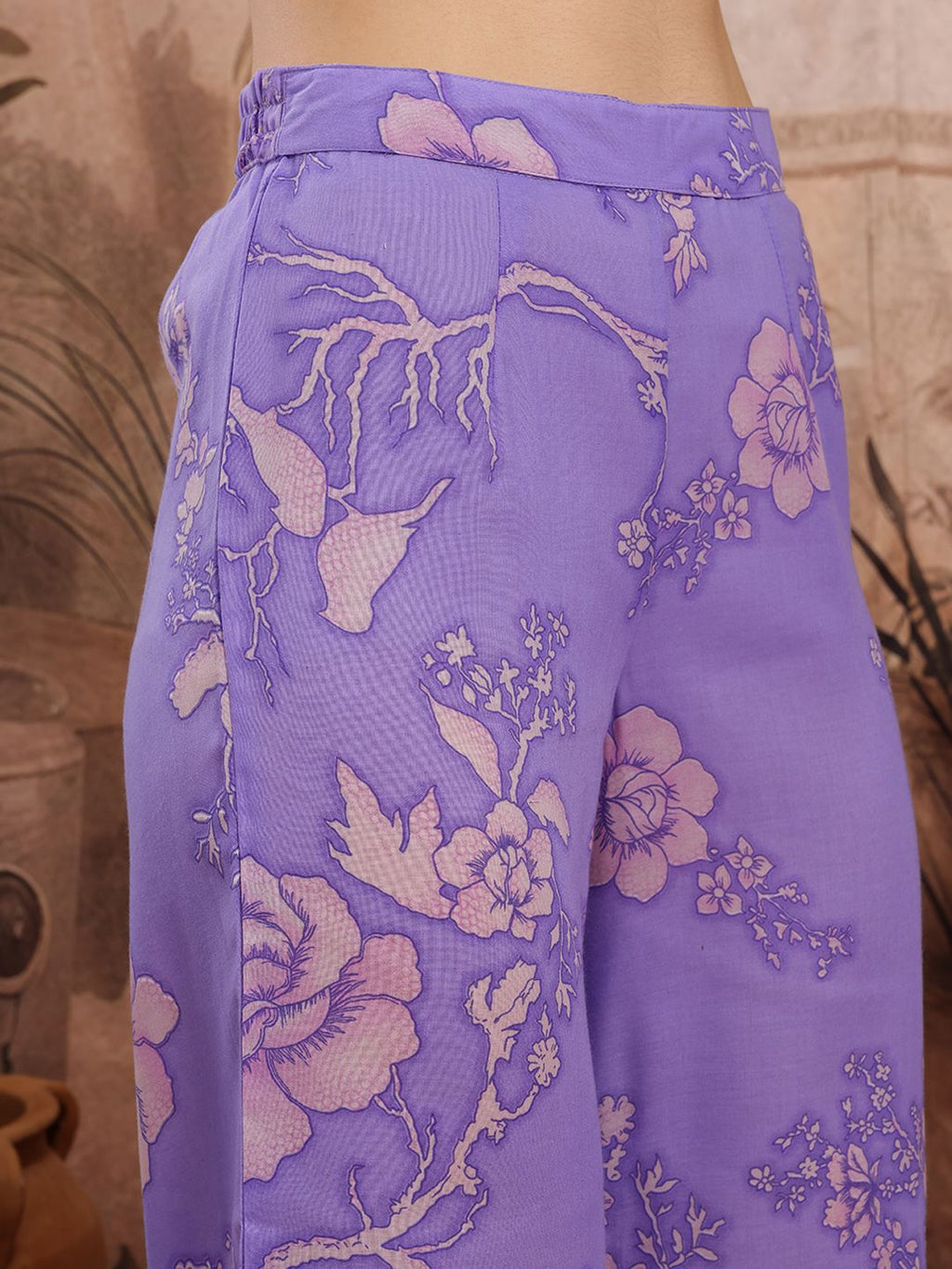 Dhimhi Women's Floral Printed Thread Work Detail Kurta with Palazzos