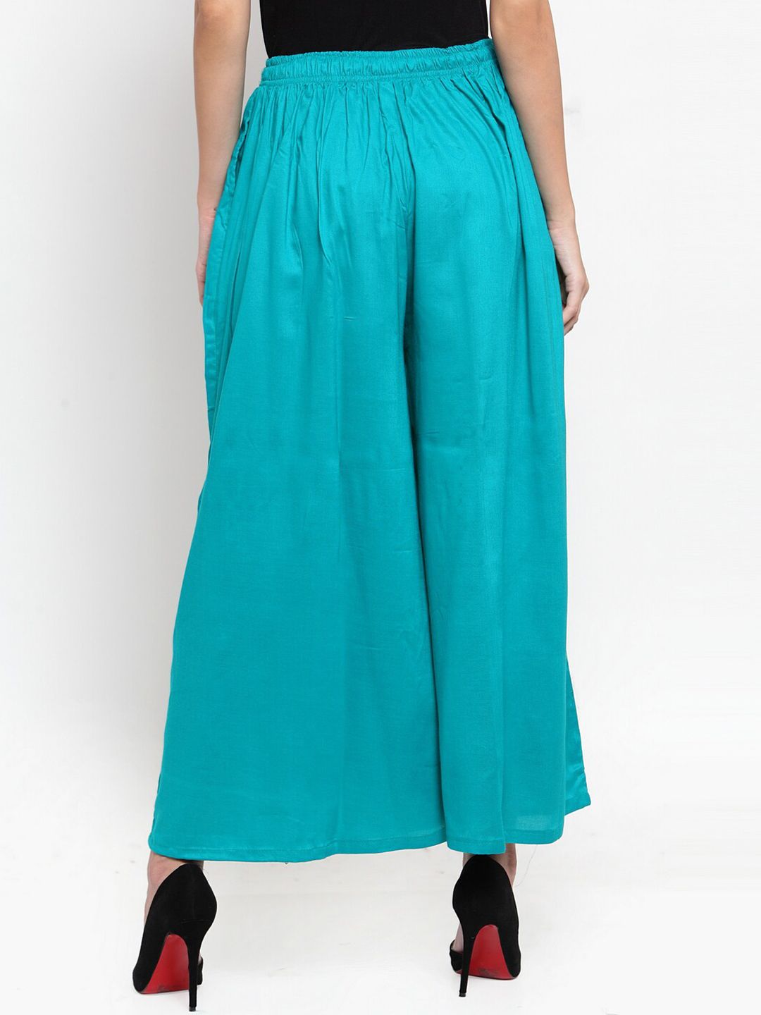 Dhimhi Women's Turquoise Blue Solid Flared Palazzo