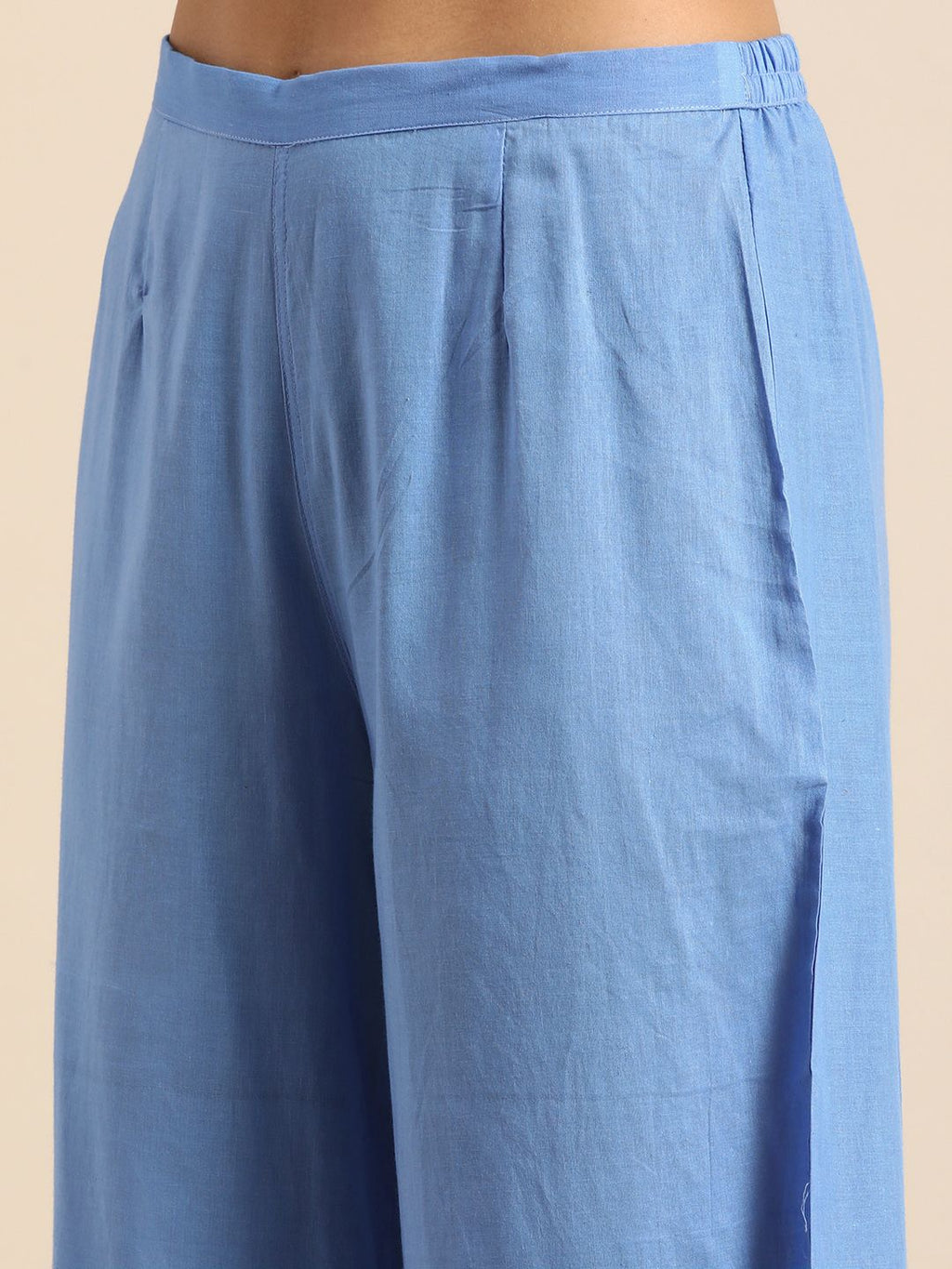 Dhimhi Women's Blue & White Chevron & Floral Print Cotton Kurta with Palazzos