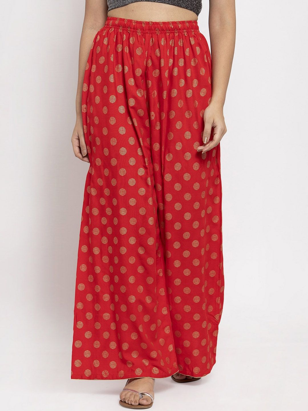 Dhimhi Women's Red Printed Wide Leg Palazzos