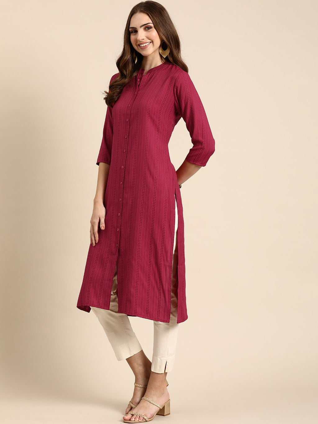 Women Geometric Woven Design Kurta