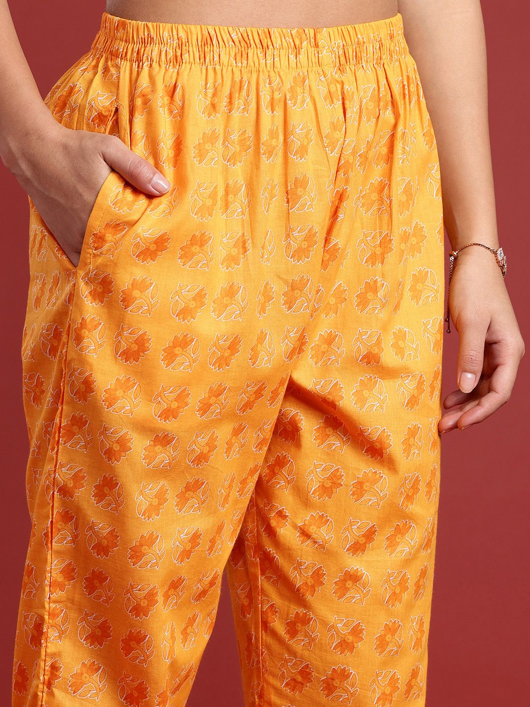 Dhimhi Women's Printed Sequinned Pure Cotton Kurta with Trousers & With Dupatta