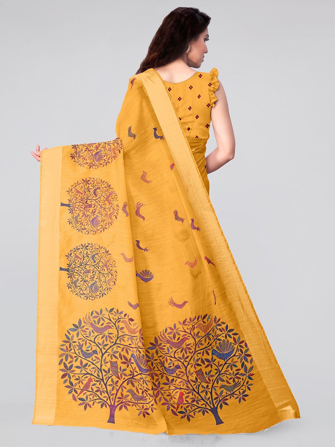 Dhimhi Women's Mustard & Purple Ethnic Motifs Saree