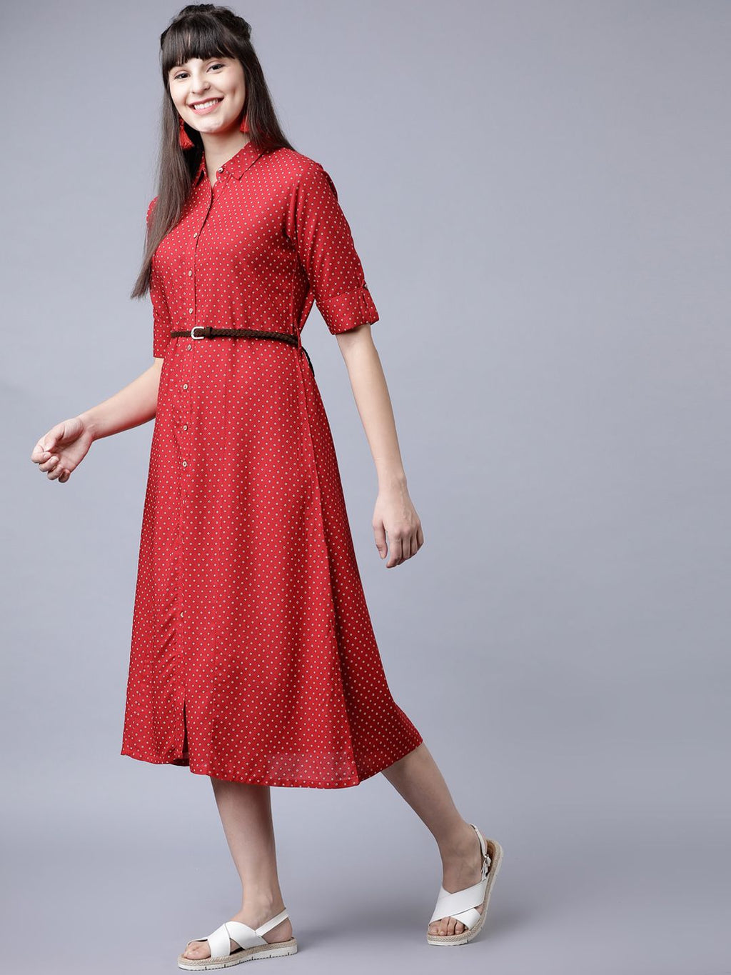 Dhimhi Women's Red & White Shirt Dress