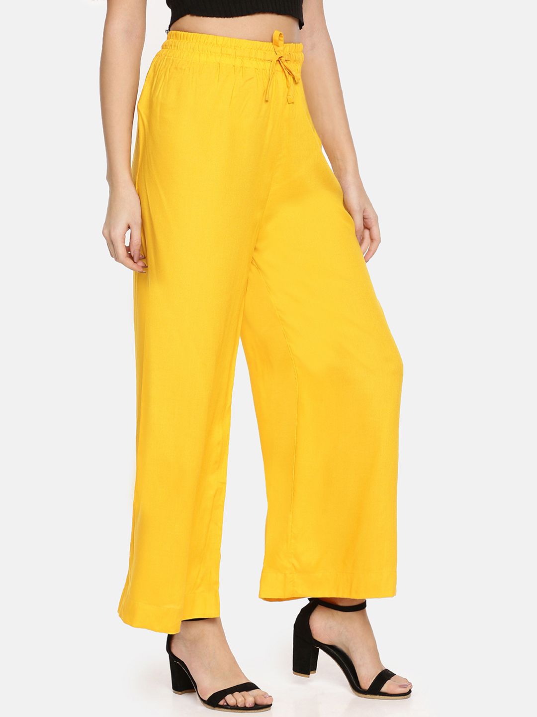 Dhimhi Women's Yellow Solid Wide Leg Palazzos