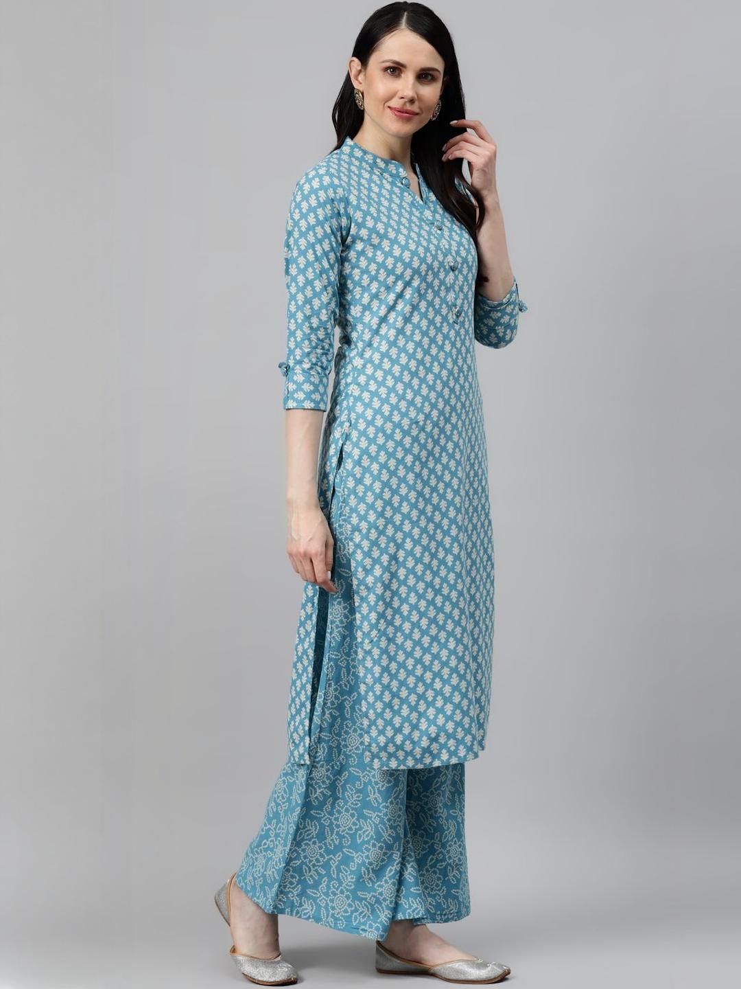 Dhimhi Women's Floral Printed Regular Pure Cotton Kurta with Palazzos