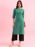 Woven Design Round Neck Straight Kurta