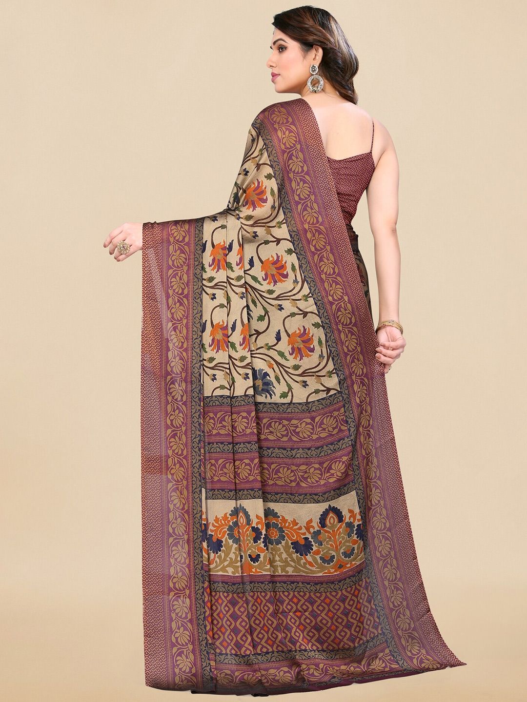 Dhimhi Women's Floral Poly Chiffon Saree