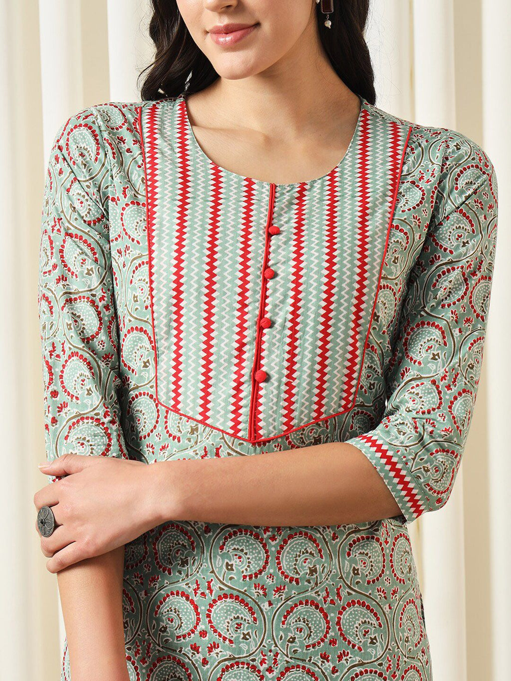 Dhimhi Women's Ethnic Motifs Printed Regular Pure Cotton Kurta with Trousers & Dupatta