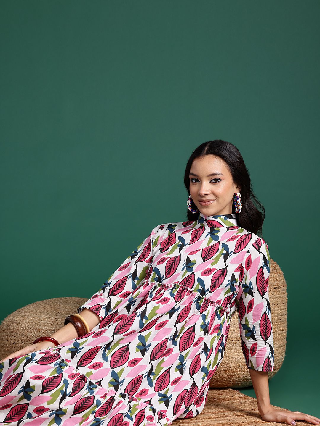 Dhimhi Women's Printed Tiered Cotton Ethnic Dress