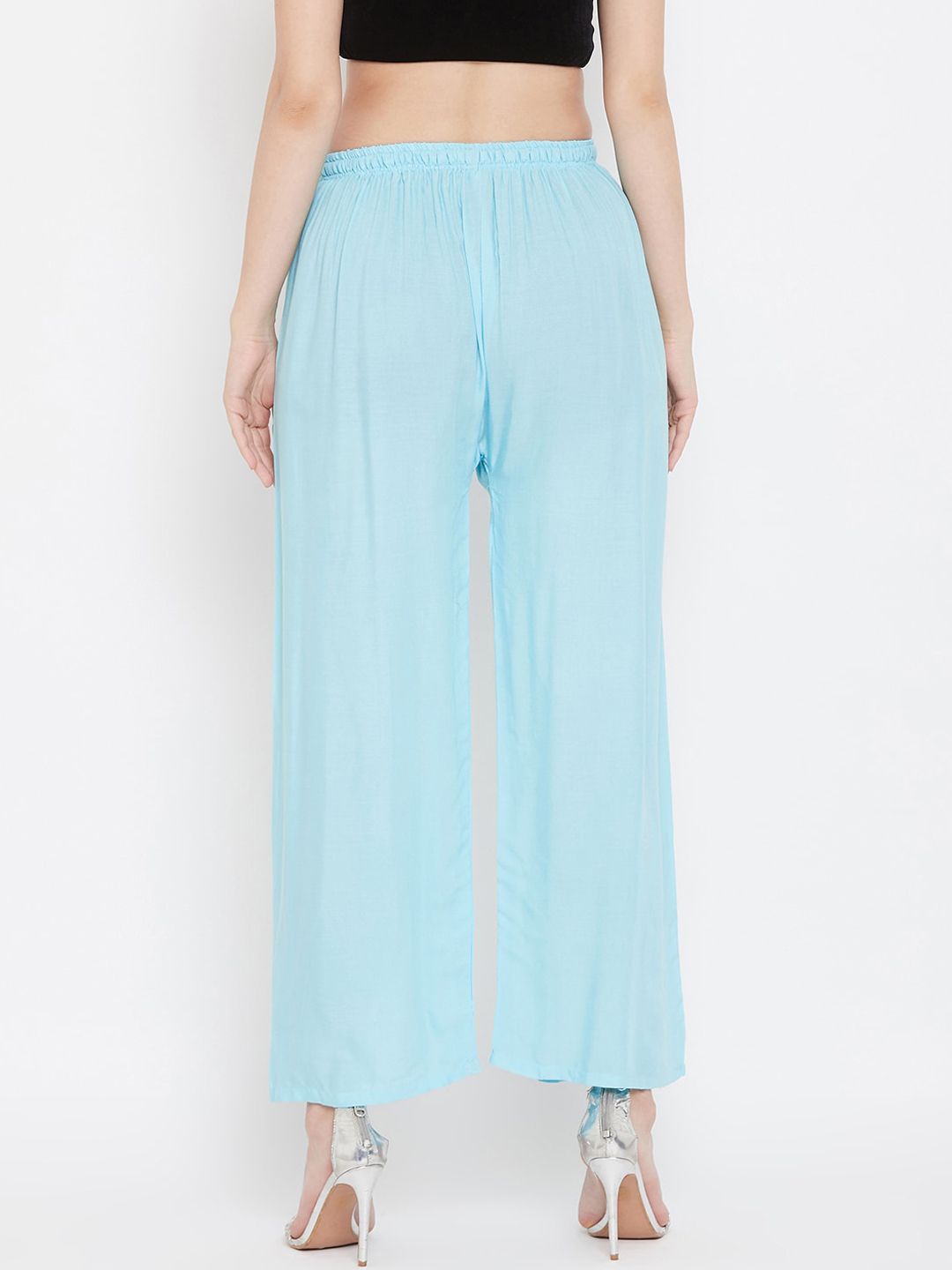 Dhimhi Women's Blue Solid Straight Palazzos