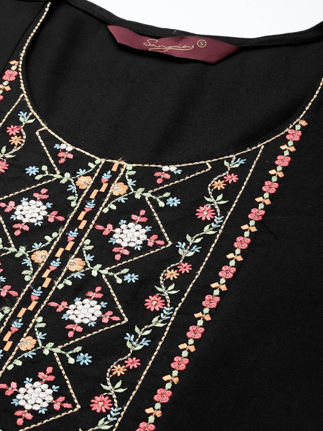 Dhimhi Women's Black Floral Embroidered Top