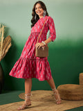 Dhimhi Women's Ethnic Motifs Printed Frilled Tiered Cotton Ethnic Dress