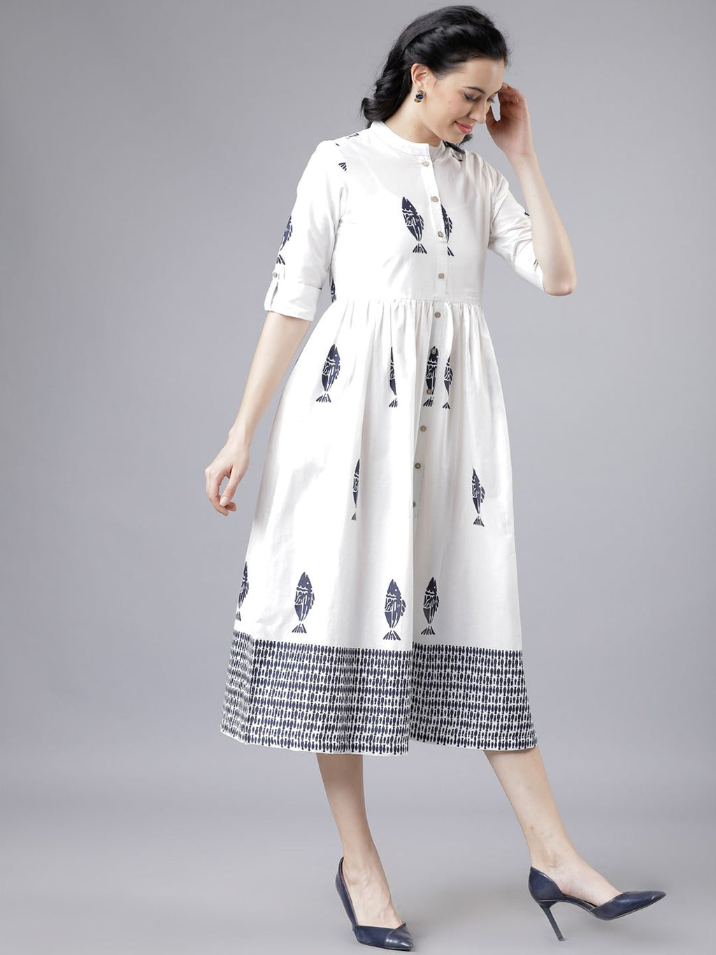 Dhimhi Women's White & Blue Shirt Dress