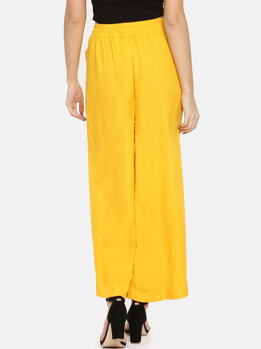 Dhimhi Women's Yellow Solid Wide Leg Palazzos