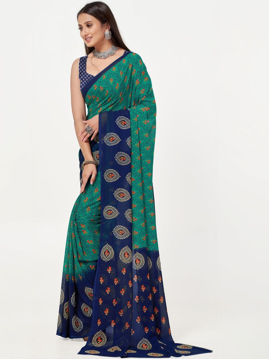 Dhimhi Women's Ethnic Motifs Poly Georgette Saree