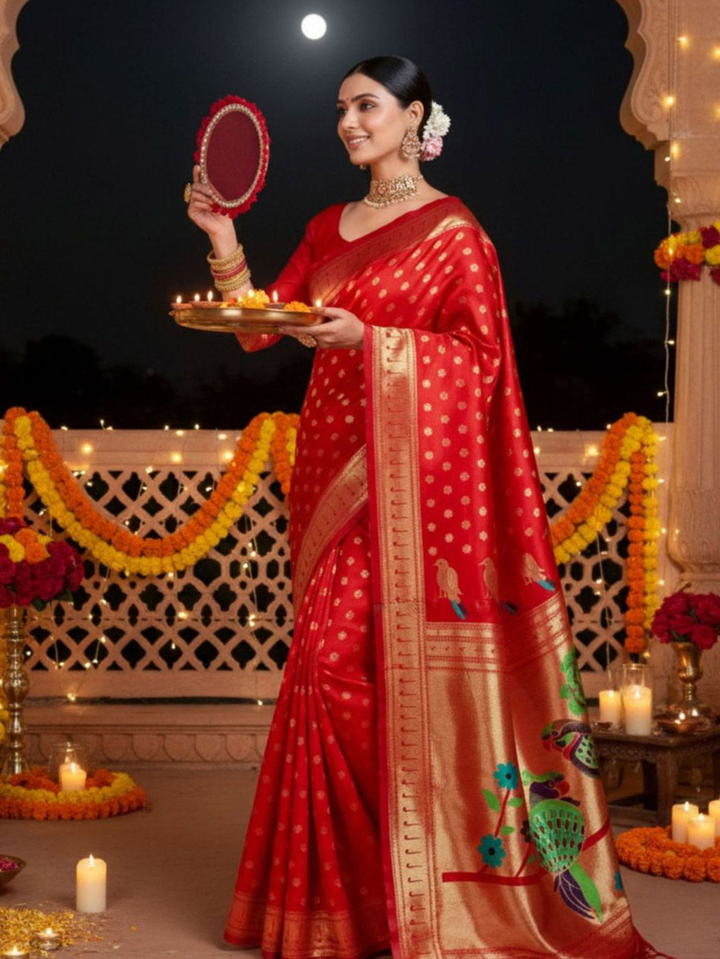 Dhimhi Women's Ethnic Motifs Silk Blend Woven Paithani Saree with Blouse Piece - dhimhi